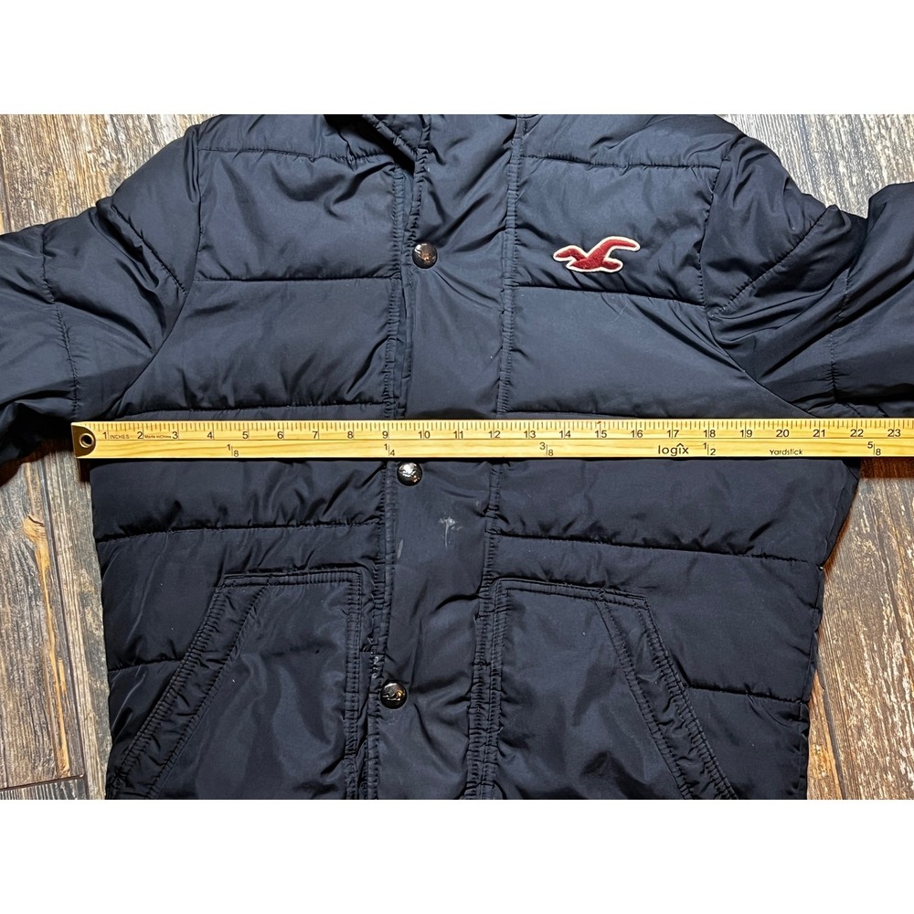 Hollister Mens Black Medium Puffer Jacket Hood Logo Winter Coat Y2K FLAW* - Picture 6 of 11